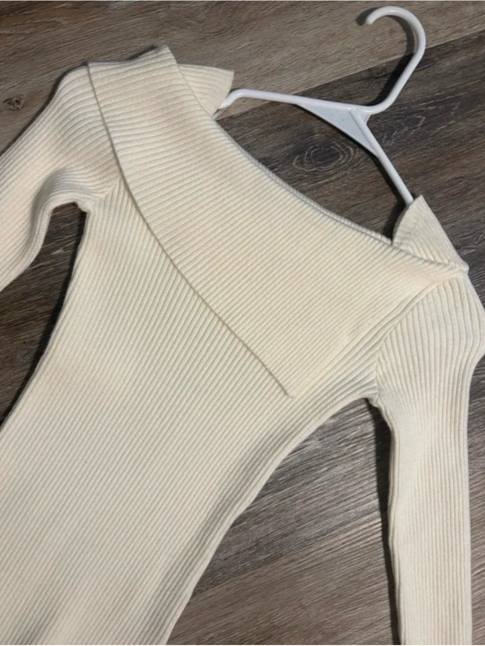 Studio Cream Ribbed Off-Shoulder Knit Top - Picture 2 of 3